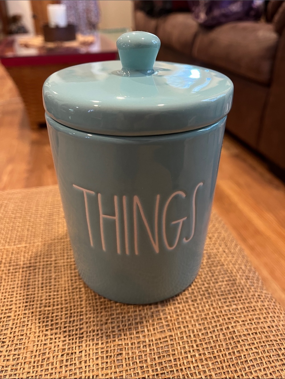 Rae Dunn Blue Ceramic 'THINGS' Canister with Lid
